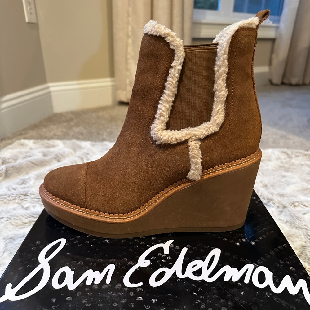 Sam Edelman Reagan Suede Booties in “Toffee” Color